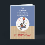 Anpassat namn Grandson 1st Nalle Balloon Kort<br><div class="desc">Din barnson är en så speciell pojke i ditt liv. Det är anledningen till att ni på hans första födelsedag,  firande,  borde ge honom detta speciella kort och roligt kort för att hälsa honom välkommen. Sätt namn på anpassadet framför den här för den mer personliga beröringen.</div>