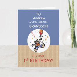 Anpassat namn Grandson 1st Nalle Balloon Kort