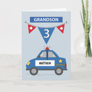 Anpassat namn Grandson 3rd Birthday Blue Police Ca Kort
