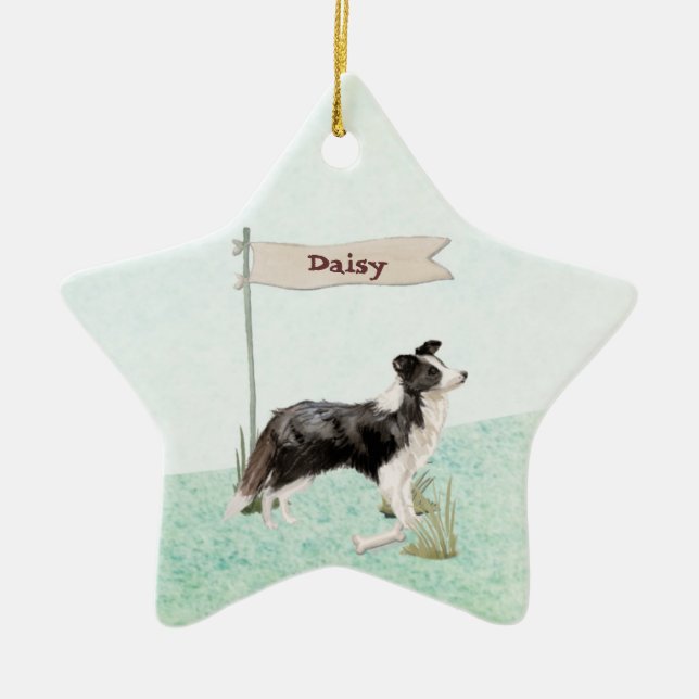 Anpassat namn Gräns Collie Pet Hund Julgransprydnad Keramik (Framsidan)