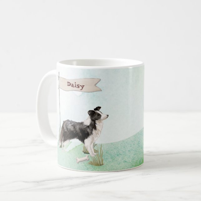 Anpassat namn Gräns Collie Pet Hund Kaffemugg (Framsida vänster)