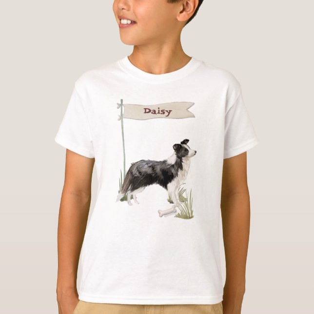 Anpassat namn Gräns Collie Pet Hund T Shirt (Framsida)