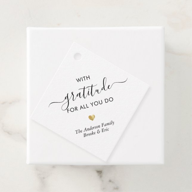 Anpassat namn - Gratitude Modern skript - tack Gul Gåvor Etiketter (På plats)