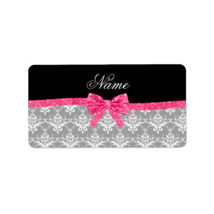 Anpassat namn grått-dämpare rosa glitter-armbåge adressetikett