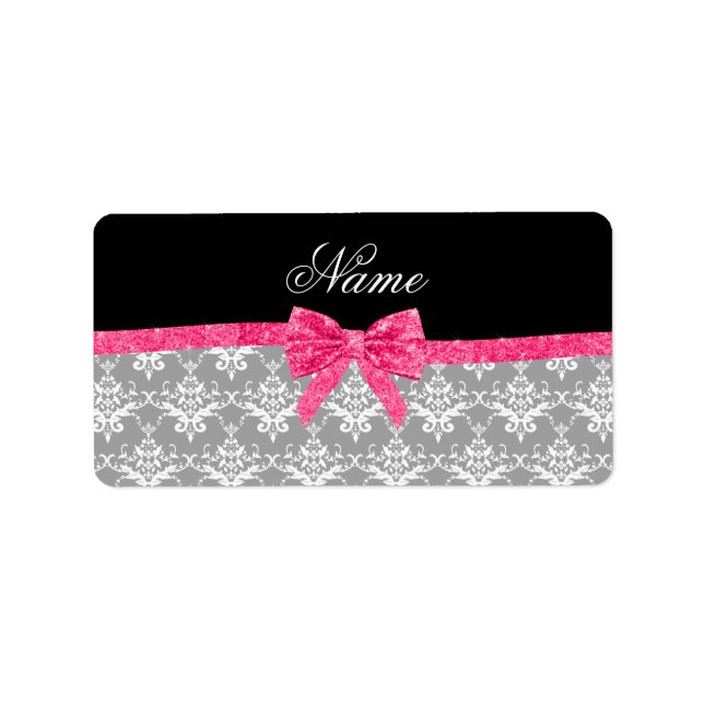 Anpassat namn grått-dämpare rosa glitter-armbåge adressetikett (Framsidan)