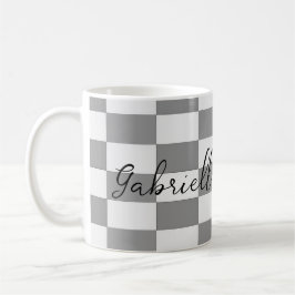 Anpassat namn grått-kontrollblock mönster kaffemugg