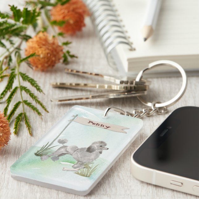 Anpassat namn Grått Pudel Pet Hund (Högra Framsidan)