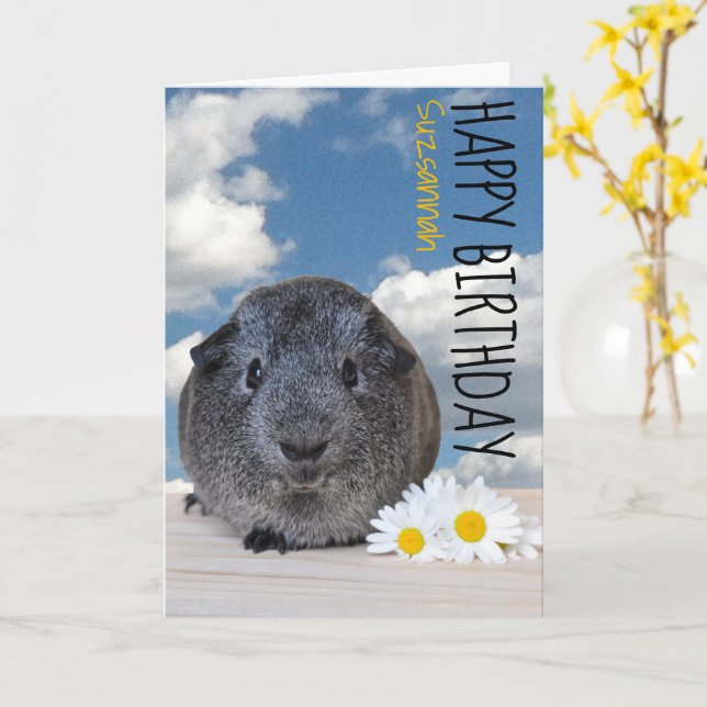 Anpassat namn Grattis på födelsedagen Guinea Gris  Kort (Gul blomma)
