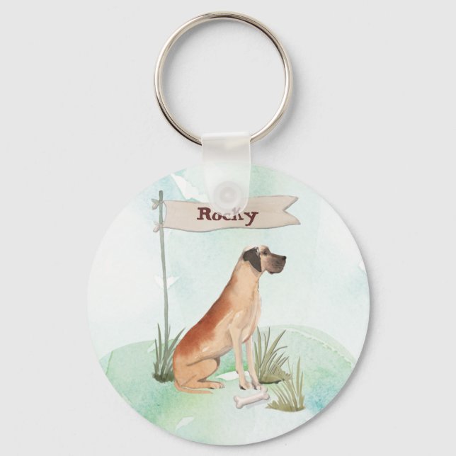 Anpassat namn Great dane Pet Hund Nyckelring (Framsida)