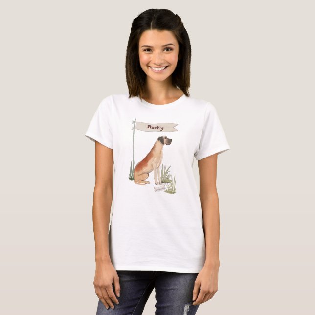 Anpassat namn Great dane Pet Hund T Shirt (Hel framsida)
