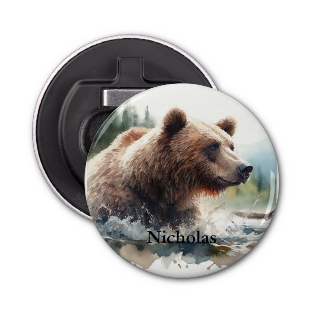 Anpassat namn Grizzly Bear Wildlife Natature Art Flasköppnare (Framsidan)