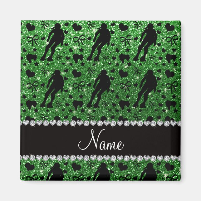 Anpassat namn grönt glitter-rulle magnet (Framsidan)