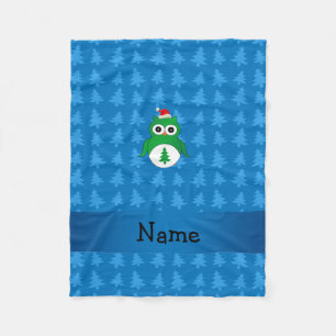 Anpassat namn grönt Santa uggla blue julgranar Fleecefilt