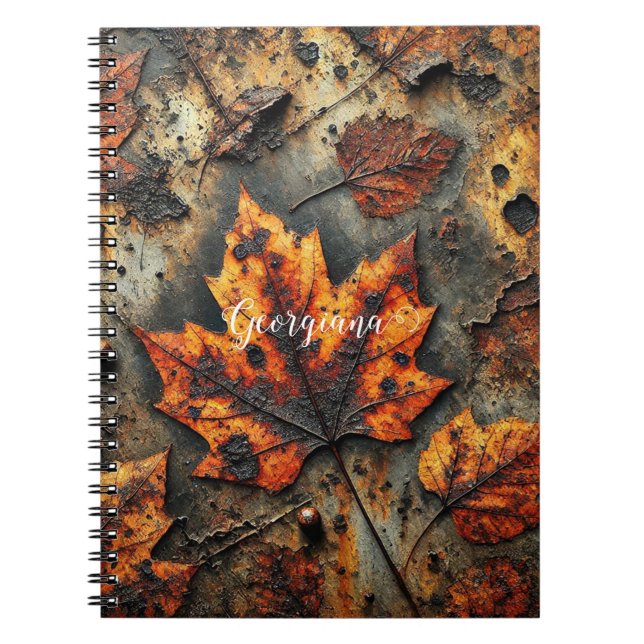 Anpassat namn Grungy Autumnal Industrial Löv Anteckningsbok (Framsidan)