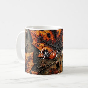 Anpassat namn Grungy Autumnal Industrial Löv Kaffemugg