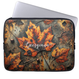 Anpassat namn Grungy Autumnal Industrial Löv Laptop Fodral