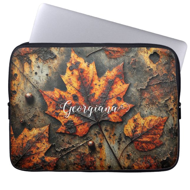 Anpassat namn Grungy Autumnal Industrial Löv Laptop Fodral (Framsidan)