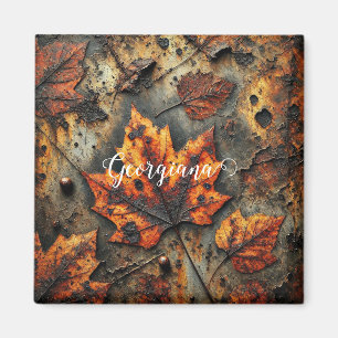 Anpassat namn Grungy Autumnal Industrial Löv Magnet