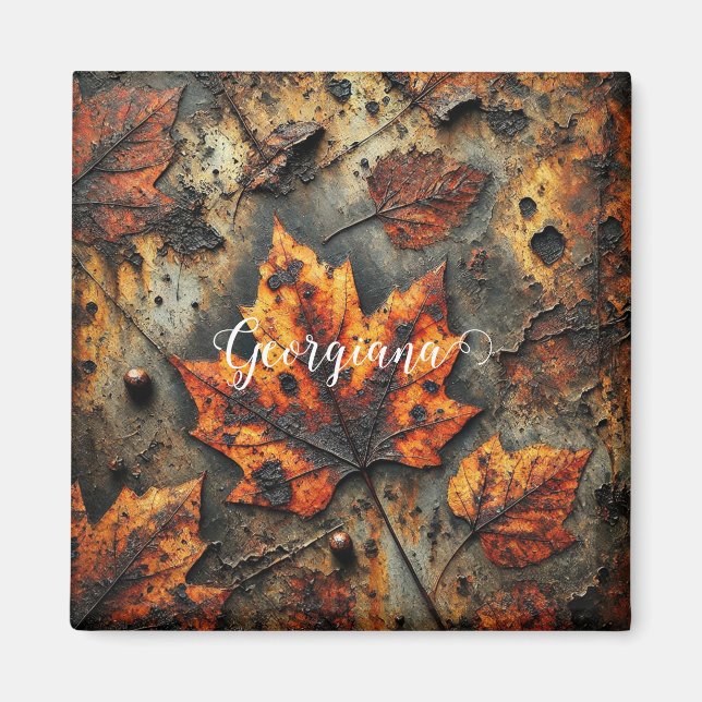 Anpassat namn Grungy Autumnal Industrial Löv Magnet (Framsidan)