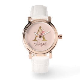 Anpassat Namn Guld Folie Rosé Rosa Rosor Bokstav A Armbandsur