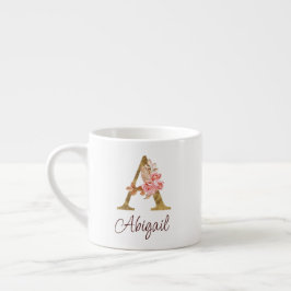 Anpassat Namn Guld Folie Rosé Rosa Rosor Bokstav A Espressomugg