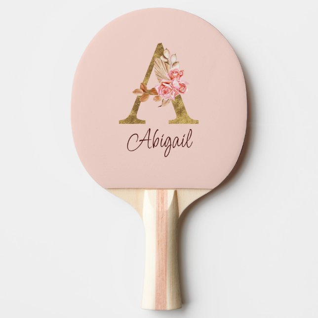 Anpassat Namn Guld Folie Rosé Rosa Rosor Bokstav A Pingisracket (Framsidan)