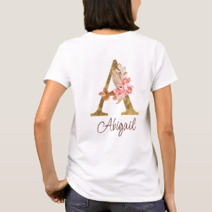 Anpassat Namn Guld Folie Rosé Rosa Rosor Bokstav A T Shirt
