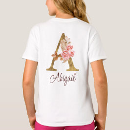Anpassat Namn Guld Folie Rosé Rosa Rosor Bokstav A T Shirt