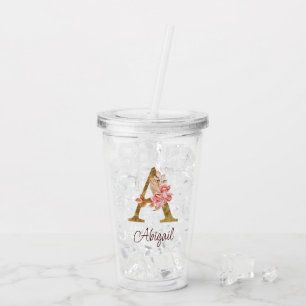 Anpassat Namn Guld Folie Rosé Rosa Rosor Bokstav A Take Away Mugg