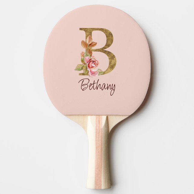 Anpassat Namn Guld Folie Rosé Rosa Rosor Bokstav B Pingisracket (Framsidan)