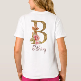 Anpassat Namn Guld Folie Rosé Rosa Rosor Bokstav B T Shirt