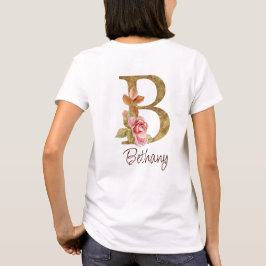 Anpassat Namn Guld Folie Rosé Rosa Rosor Bokstav B T Shirt