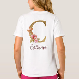 Anpassat Namn Guld Folie Rosé Rosa Rosor Bokstav C T Shirt