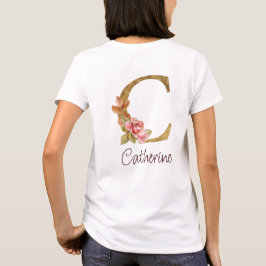 Anpassat Namn Guld Folie Rosé Rosa Rosor Bokstav C T Shirt