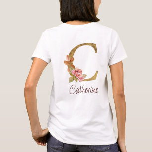 Anpassat Namn Guld Folie Rosé Rosa Rosor Bokstav C T Shirt