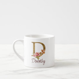 Anpassat Namn Guld Folie Rosé Rosa Rosor Bokstav D Espressomugg
