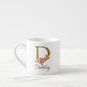 Anpassat Namn Guld Folie Rosé Rosa Rosor Bokstav D Espressomugg