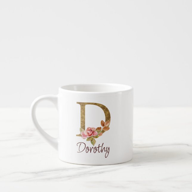 Anpassat Namn Guld Folie Rosé Rosa Rosor Bokstav D Espressomugg (Vänster)