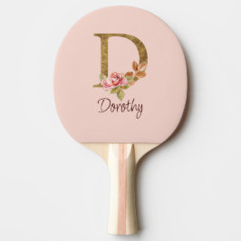 Anpassat Namn Guld Folie Rosé Rosa Rosor Bokstav D Pingisracket
