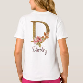 Anpassat Namn Guld Folie Rosé Rosa Rosor Bokstav D T Shirt
