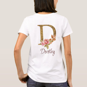 Anpassat Namn Guld Folie Rosé Rosa Rosor Bokstav D T Shirt