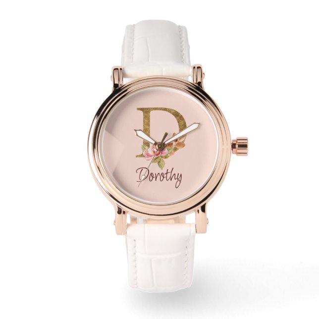 Anpassat Namn Guld Folie Rosenskära Rosa Rosor Bok Armbandsur (Framsida)