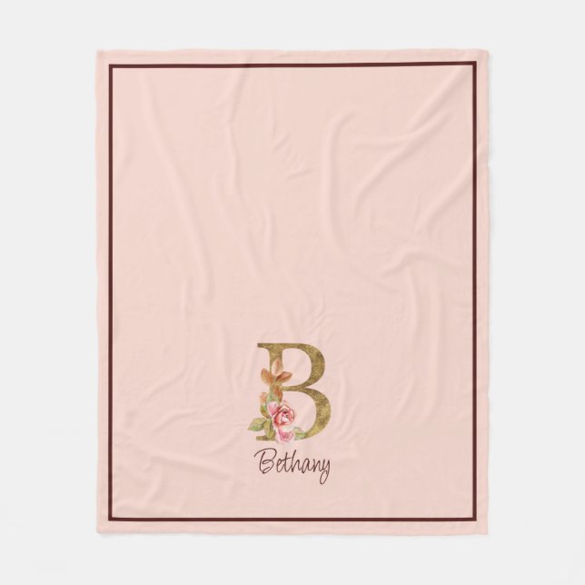 Anpassat Namn Guld Folie Rosenskära Rosa Rosor Bok Fleecefilt (Framsidan)