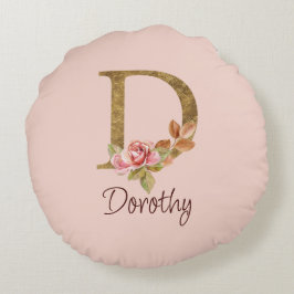 Anpassat Namn Guld Folie Rosenskära Rosor Bokstav  Rund Kudde