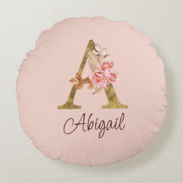 Anpassat Namn Guld Folie Rosenskära Rosor Bokstav  Rund Kudde