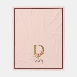 Anpassat Namn Guld Folie Rosig Rosa Rosor Bokstav  Fleecefilt