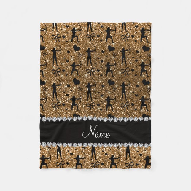 Anpassat namn guld glitter-arkering fleecefilt (Framsidan)