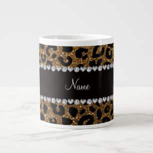 Anpassat namn guld glitter cheetah-utskrift jumbo mugg