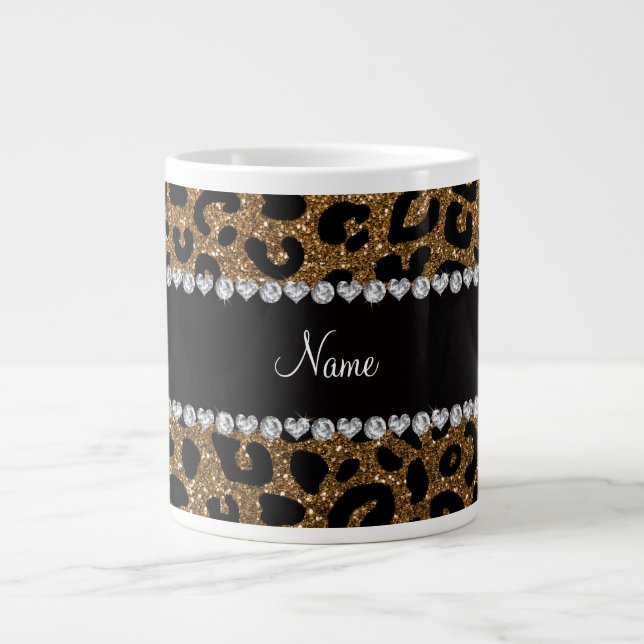 Anpassat namn guld glitter cheetah-utskrift jumbo mugg (Framsidan)