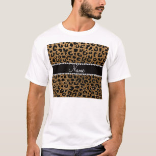 Anpassat namn guld glitter cheetah-utskrift t shirt
